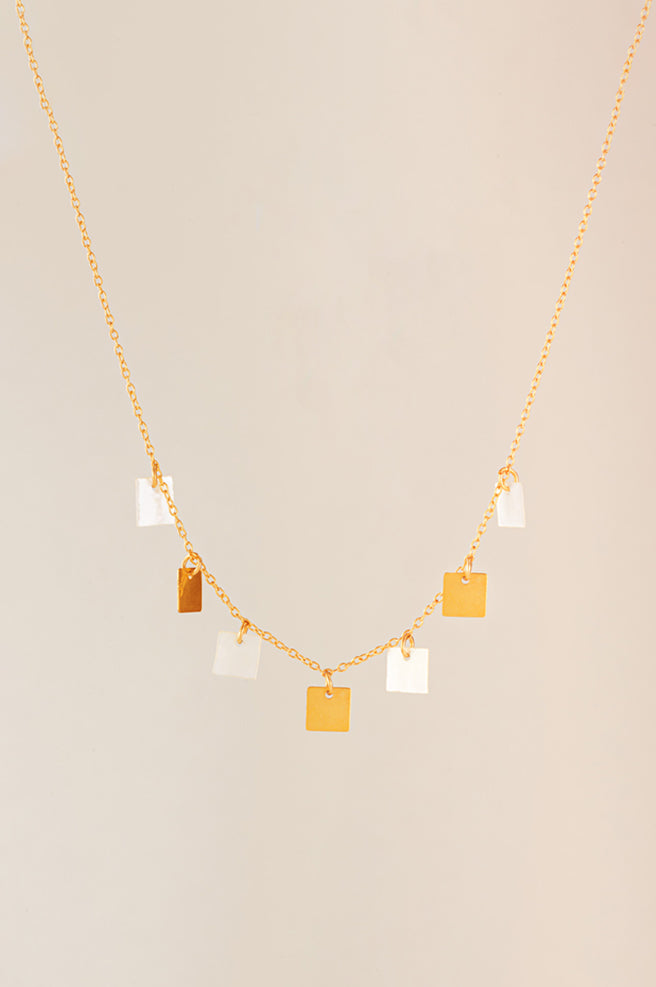 Golden Squared Mother of Pearl Necklace